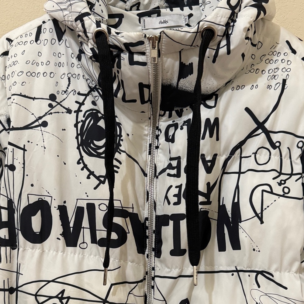 Adika Women’s Graffiti Print Puffer Jacket - White & Black XS - Picture 4 of 14